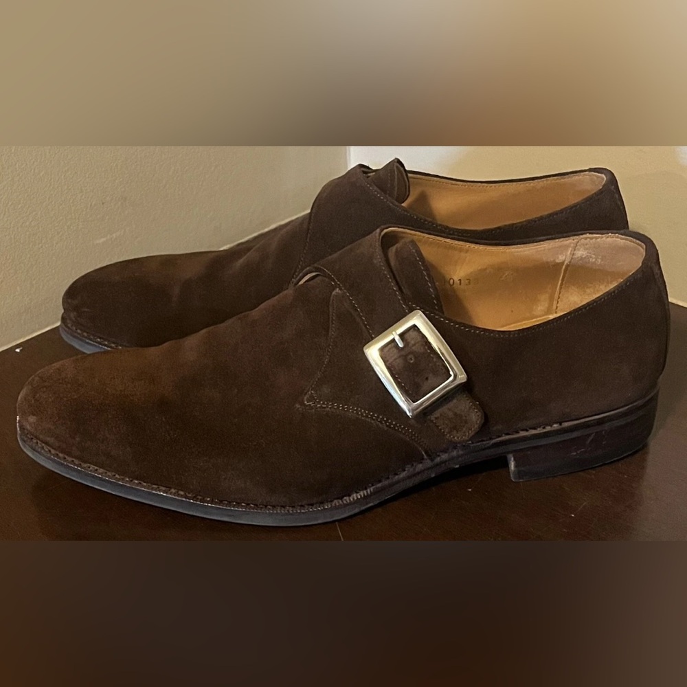 MEERMIN Brown Suede Buckle Strap Dress Shoes Size 8